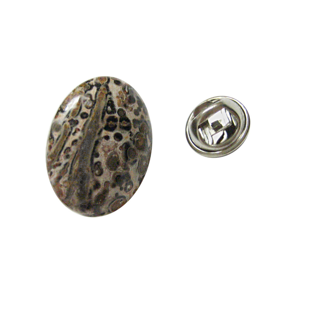 Oval Leopard Skin Jasper Pendant Lapel Pin
